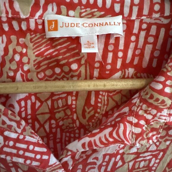 Jude Connally Button Up Shirt Women’s Large Callie Top Button Front Cotton Red - Picture 3 of 6